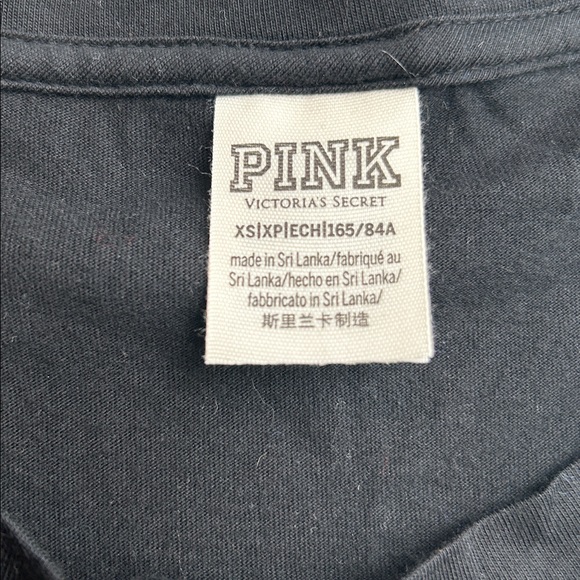 PINK Victoria's Secret Black Tee with Sequin Sleeves size XS - Picture 2 of 11